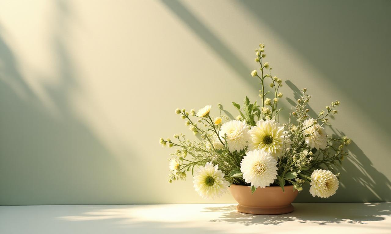 自然光に照らされたミニマルなフラワーアレンジメント