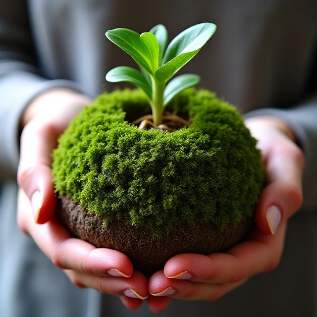 熟練の職人によって丁寧に作られた美しい苔玉。生き生きとした緑が魅力的です。